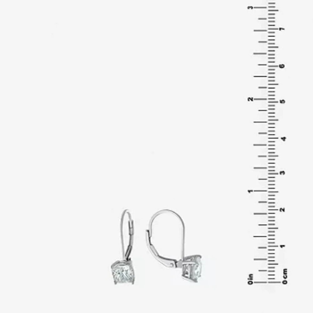 Silver Treasures Cubic Zirconia Sterling Silver Round Leverback Drop Earrings - Picture 3 of 8